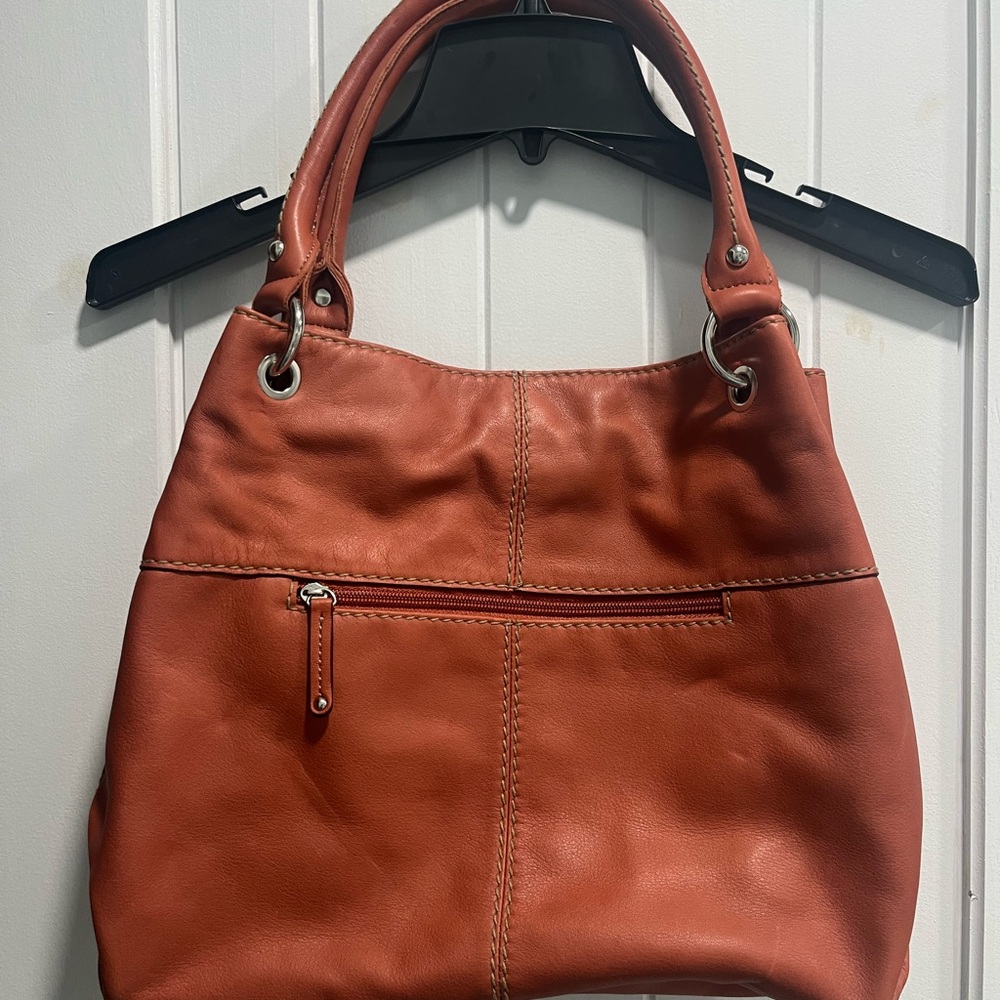 Tignanello Orange Shoulder Bag with Pebbled Texture